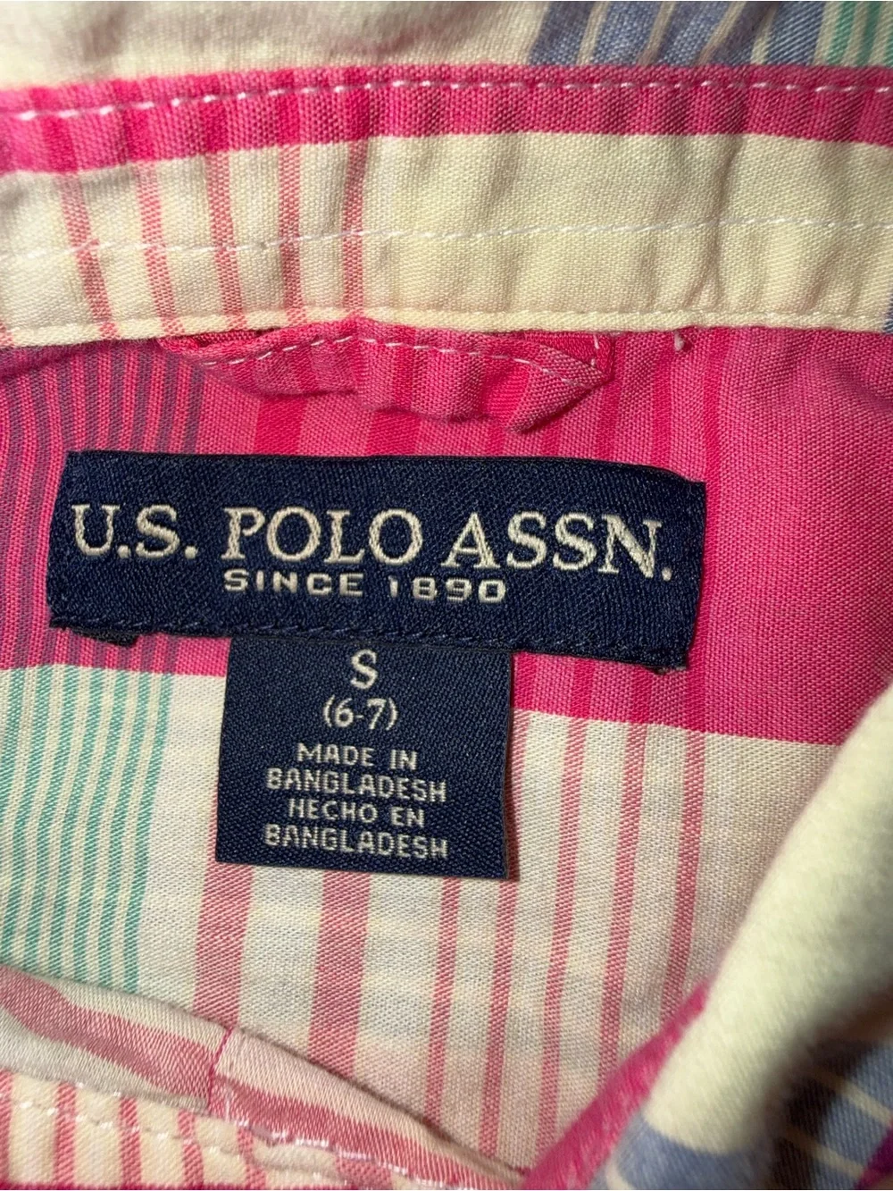 U.S. Polo Assn. Boys Pink Blue Green Plaid Button-Down Shirt